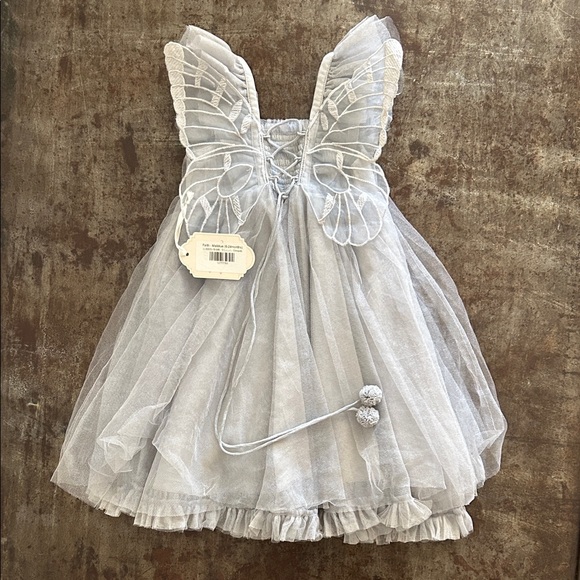 Luna Luna Matte Silver Ruffled Kids Dress With Butterfly Wings NWT! - Picture 2 of 4